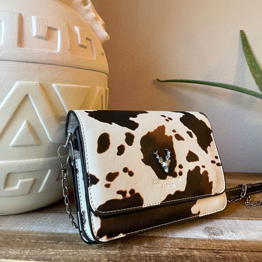 Faux leather cowhide print purse